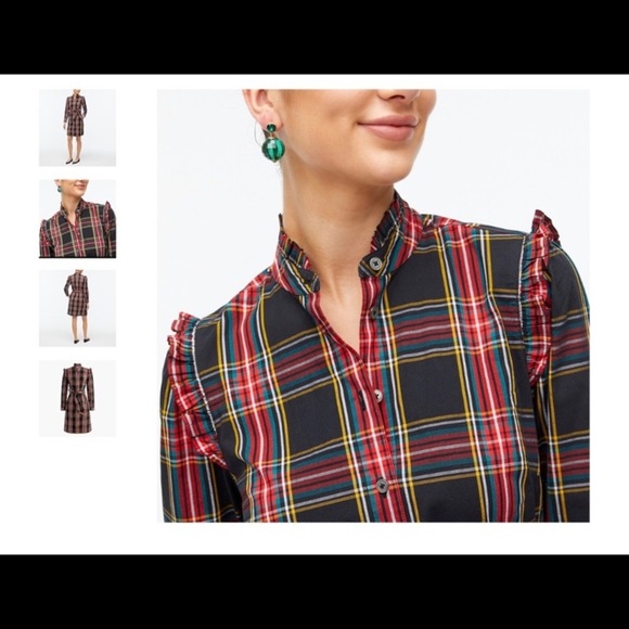 J Crew  Holiday dress size 4 tartan plaid Christmas button up ruffle long sleeve - Picture 4 of 14
